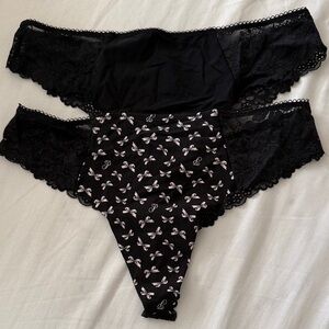 PINK Victoria's Secret Black Lace and Bow Print Panties